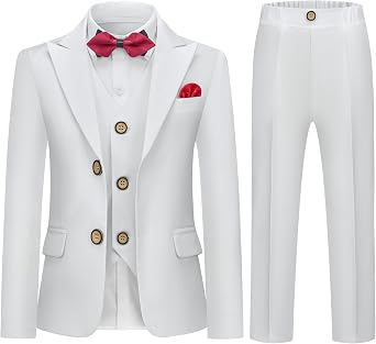 Kids Tuxedo Suits for Boys Slim Fit Suit Set Blazer Vest Pants Bow Tie Formal Wedding Outfit Teen Boy Dress Clothes