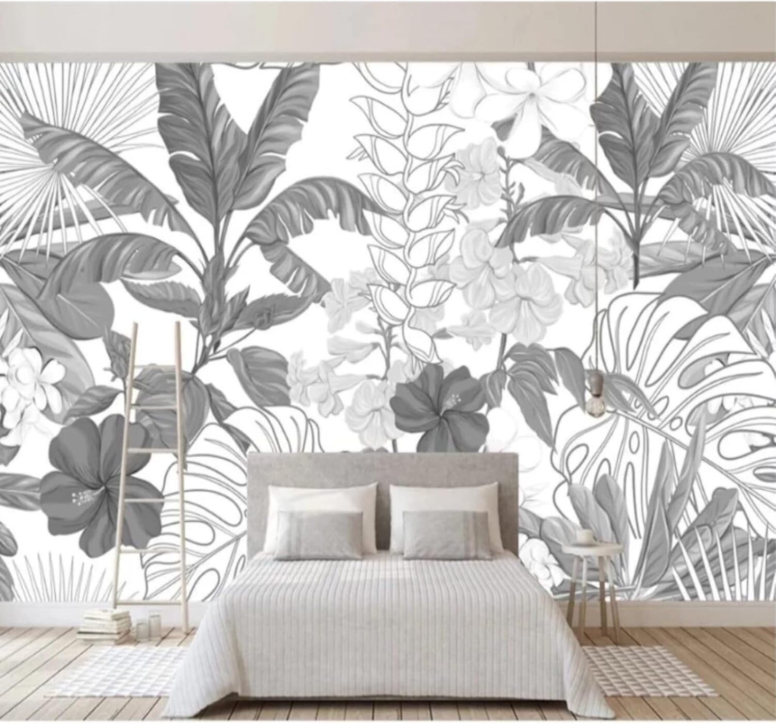 XLMING Hand Drawn Black and White Banana Leaves Trees Flowers 3D Wallpaper Luxury Home Dining Decor Paste Sofa Living Room The Wall for Bedroom Mural-300cm×210cm