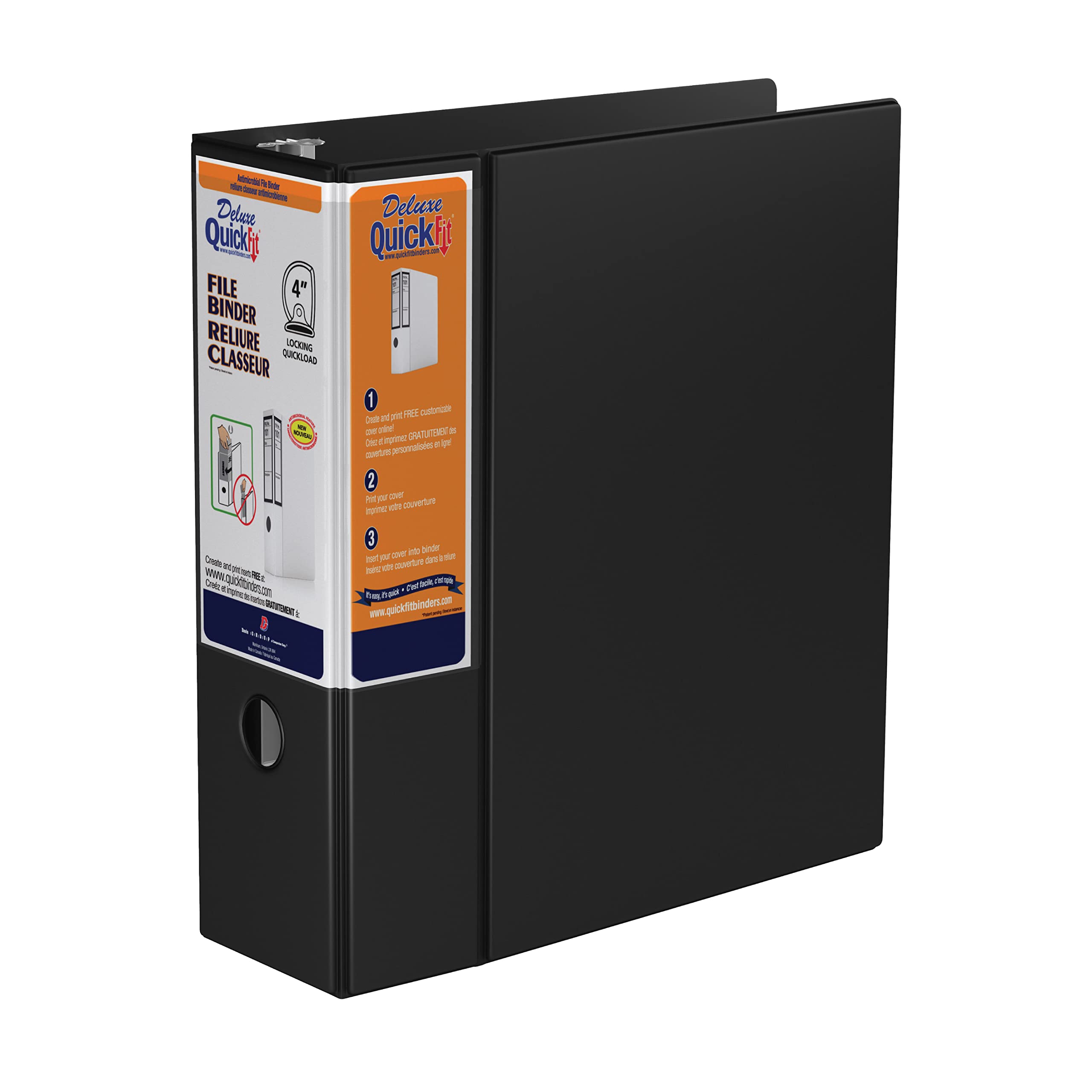 QuickFit Heavy-Duty 3-Ring File Binder, Locking D-Ring, View Binder, 4 Inch, Black