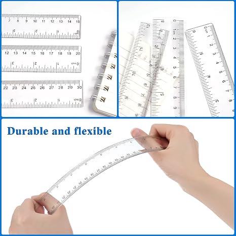 Plastic Ruler Set, Straight Ruler with Centimeters and Inches15cm/6inch 20cm/8inch 30cm/12inch, Plastic Shatterproof Measuring Tools for Student Classroom School, Office and Home (Transparent 3 PCS)
