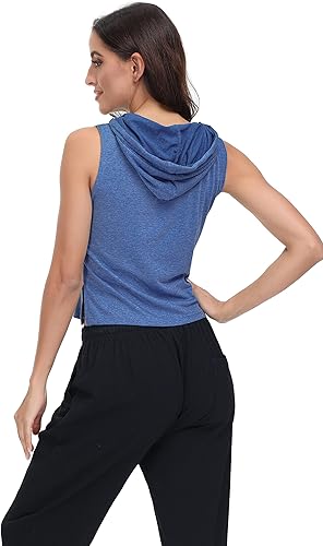 Miniatura 5 de Fanfly Paquete de 2 camisetas de entrenamiento sin mangas con capucha para mujer, estilo casual, atlético, gimnasio, ejercicio, para mujer