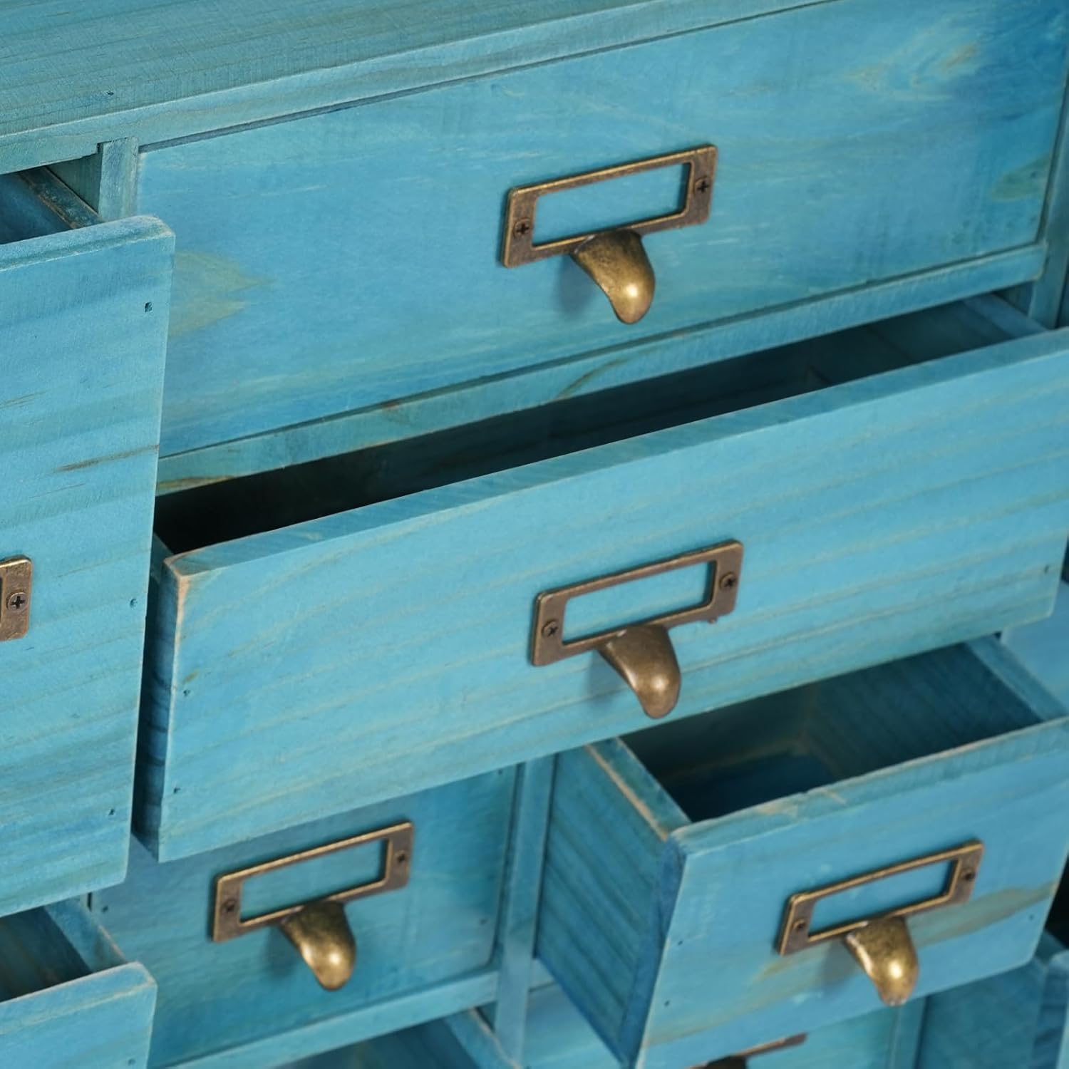 12 Drawers Apothecary Cabinet Mini Chest with Metal Handles and Label Slot, Vintage Wood Desktop Drawer Organizer Storage Box for Home Office (Blue)