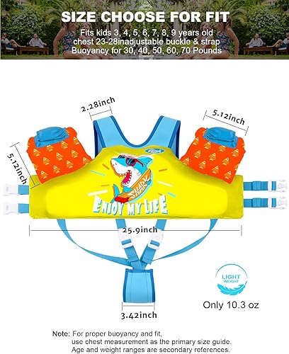 Miniatura 4 de Toddler Swim Vest for 3-5,6-9 Years Old, Puddle Swim Jumper 20-30-50,60,70 Pounds, Kids Pool Float Jacket with Swimming Arm Floaties - Water Wings