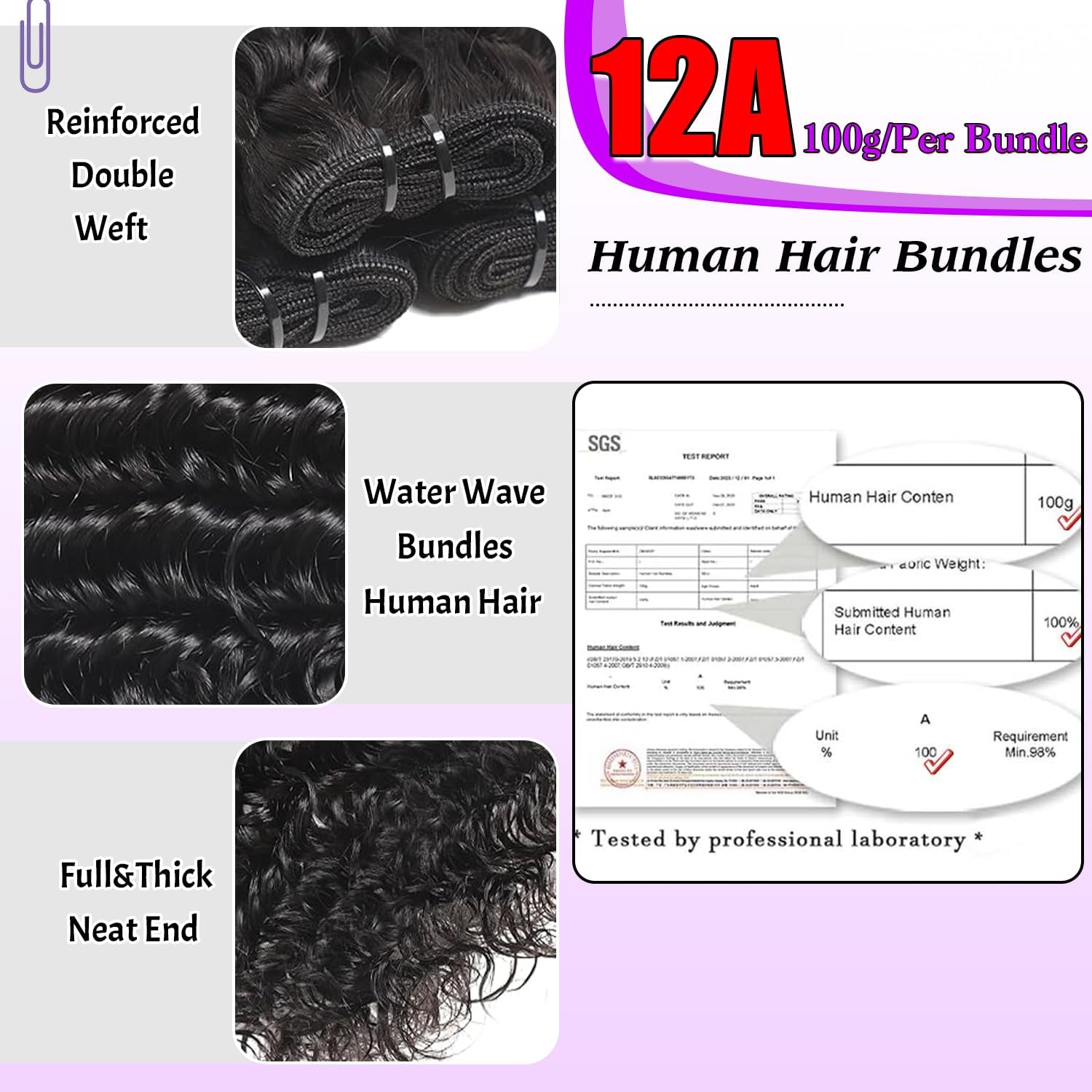 Water Wave Human Hair Bundles 12 14 16 Inch 12A Double Weft Human Hair Bundles Water Wave Bundles Quick Weave Bundles