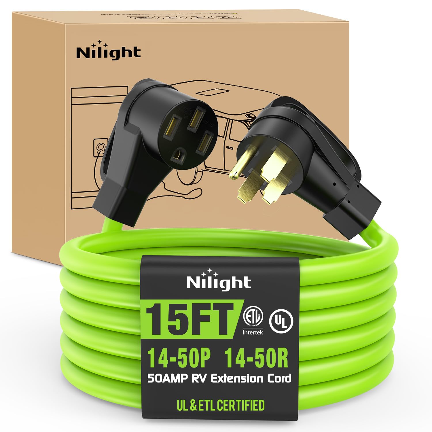 Nilight 15FT 50 Amp RV Extension Cord 6/3+8/1 Gauge 14-50P/14-50R