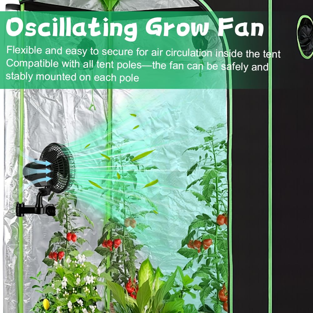 Grow Ventilator Oszillierend 25W, Clip Ventilator Oszillierend, 2 Geschwindigkeitsstufen, 22 cm Durchmesser, Clip Fan für Growbox Growzelt