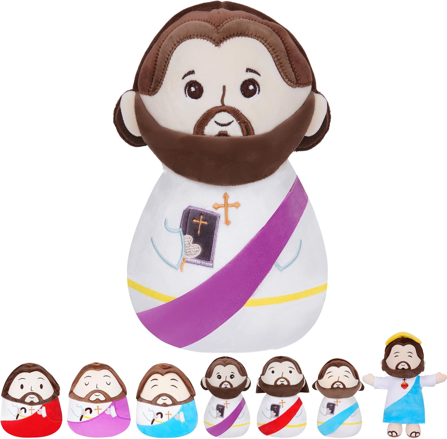 First Communion Stuffed Animal Jesus - Plush Jesus Doll with Bible Embroidery Perfect for Kids' Plush Toy Pillows Religious Gifts Purple 11 Inch