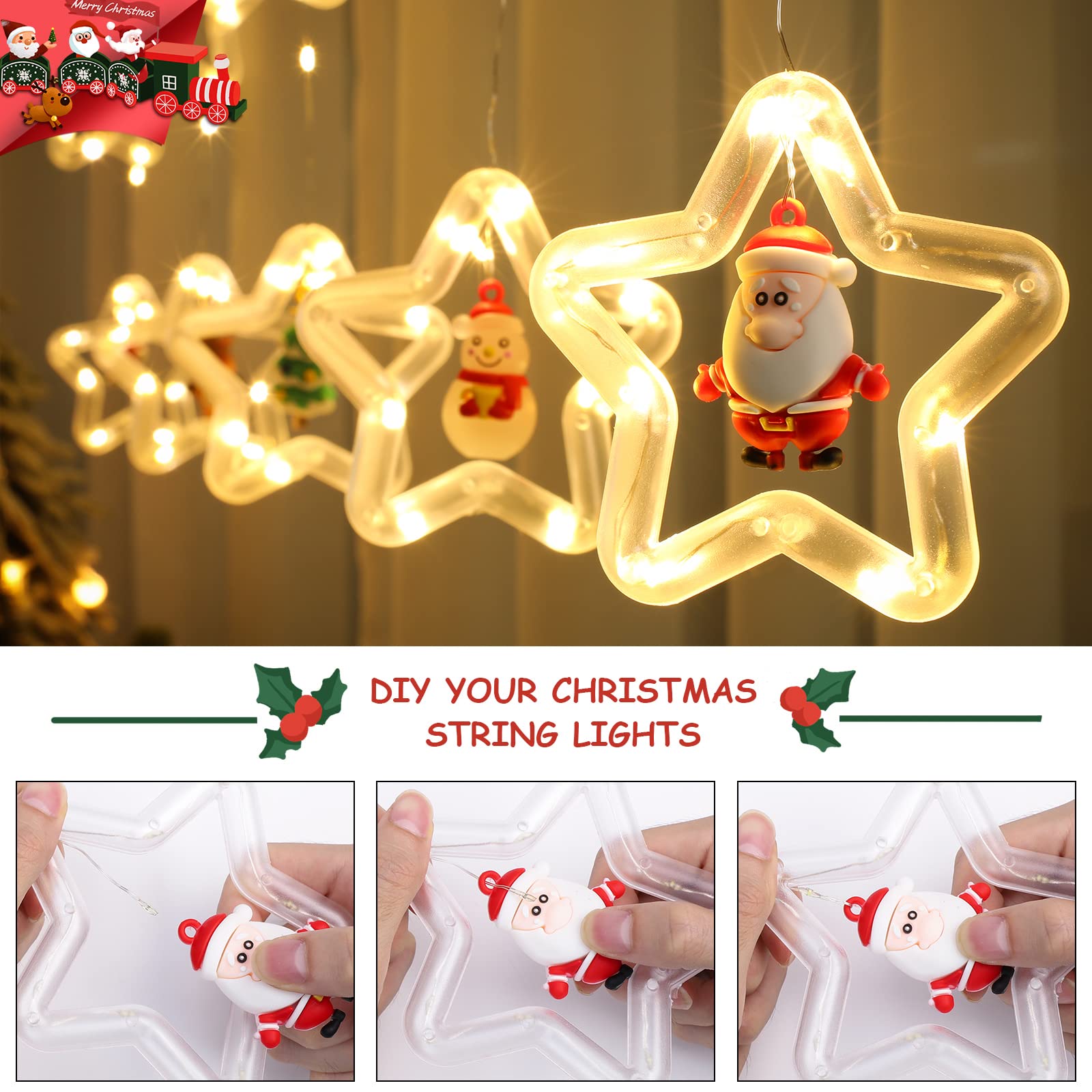 BLOOMWIN Catena Luminosa USB Luci Natalizie 3m con Telecomando 8 Modalità 204 LEDs 10 Pupazzo di neve + Fiochi di neve Luci Decorazioni Natalizie per Festa Camera Negozio Festa, Bianco