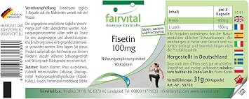 fairvital Fisetin 100mg 90 Kapseln aus japanischem Wachsbaum qualitätsgeprüft und hochdosiert 100% vegan Made in Germany