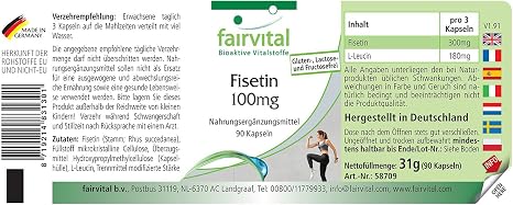 fairvital Fisetin 100mg 90 Kapseln aus japanischem Wachsbaum qualitätsgeprüft und hochdosiert 100% vegan Made in Germany