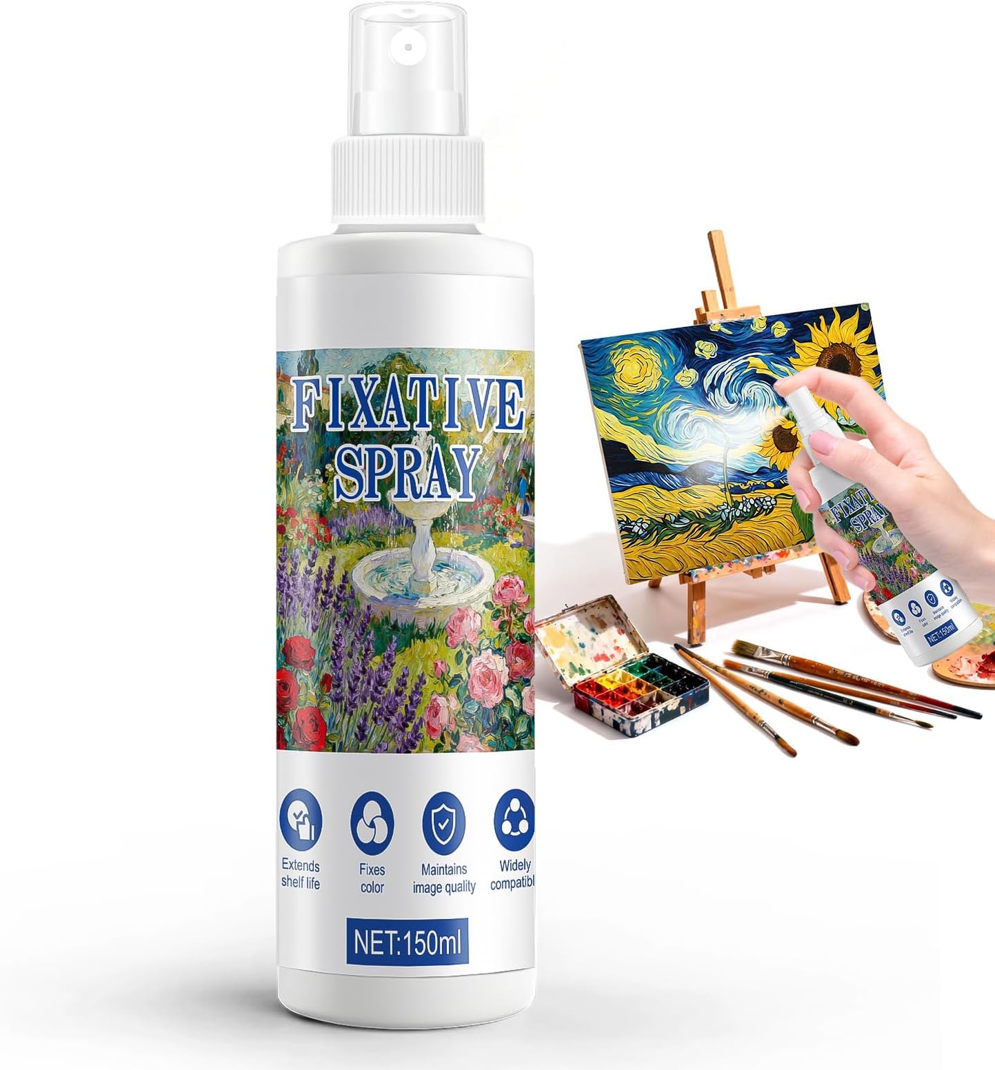 OverZyn Workable Fixative Spray for Art, Fixative Spray for Pencil Drawings, Fixative Spray for Pastels, Colorfast, Widely Applicable for Pastels Pastels Oil Pastels Acrylics Sketches Etc, 150ml