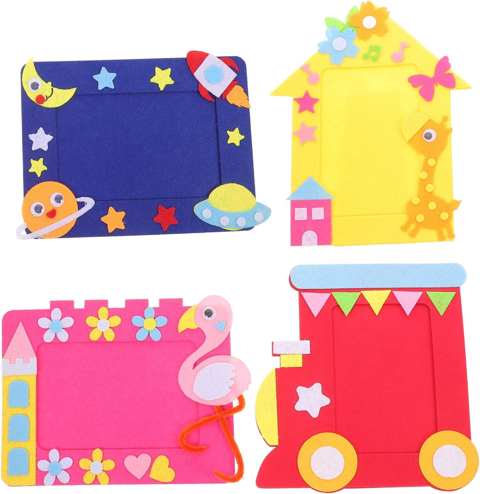 DECHOUS 4pcs Non-woven DIY Photo Frames Cartoon Craft for Boy Girl for Wall Decor and Home Bulletin Board Decoration Random Style