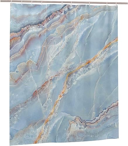 Cortina de ducha de plástico de mármol azul claro de 60 x 72 pulgadas, cortinas de ducha extra largas para baño, juego de cortinas de baño con