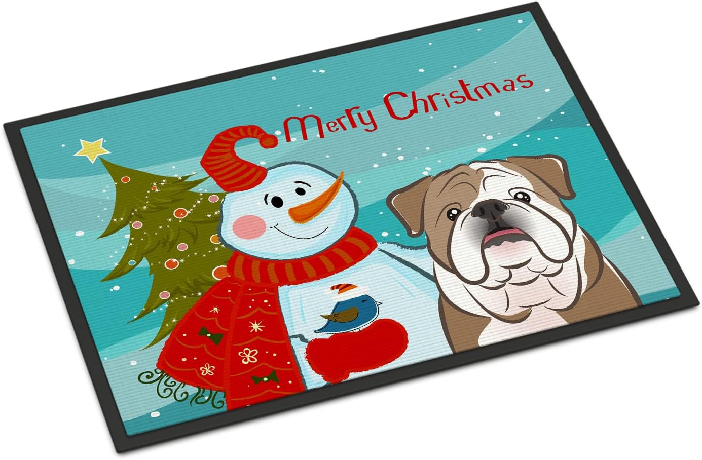 Caroline's Treasures BB1839JMAT Snowman with English Bulldog Doormat 24x36 Front Door Mat Indoor Outdoor Rugs for Entryway, Non Slip Washable Low Pile, 24H X 36W