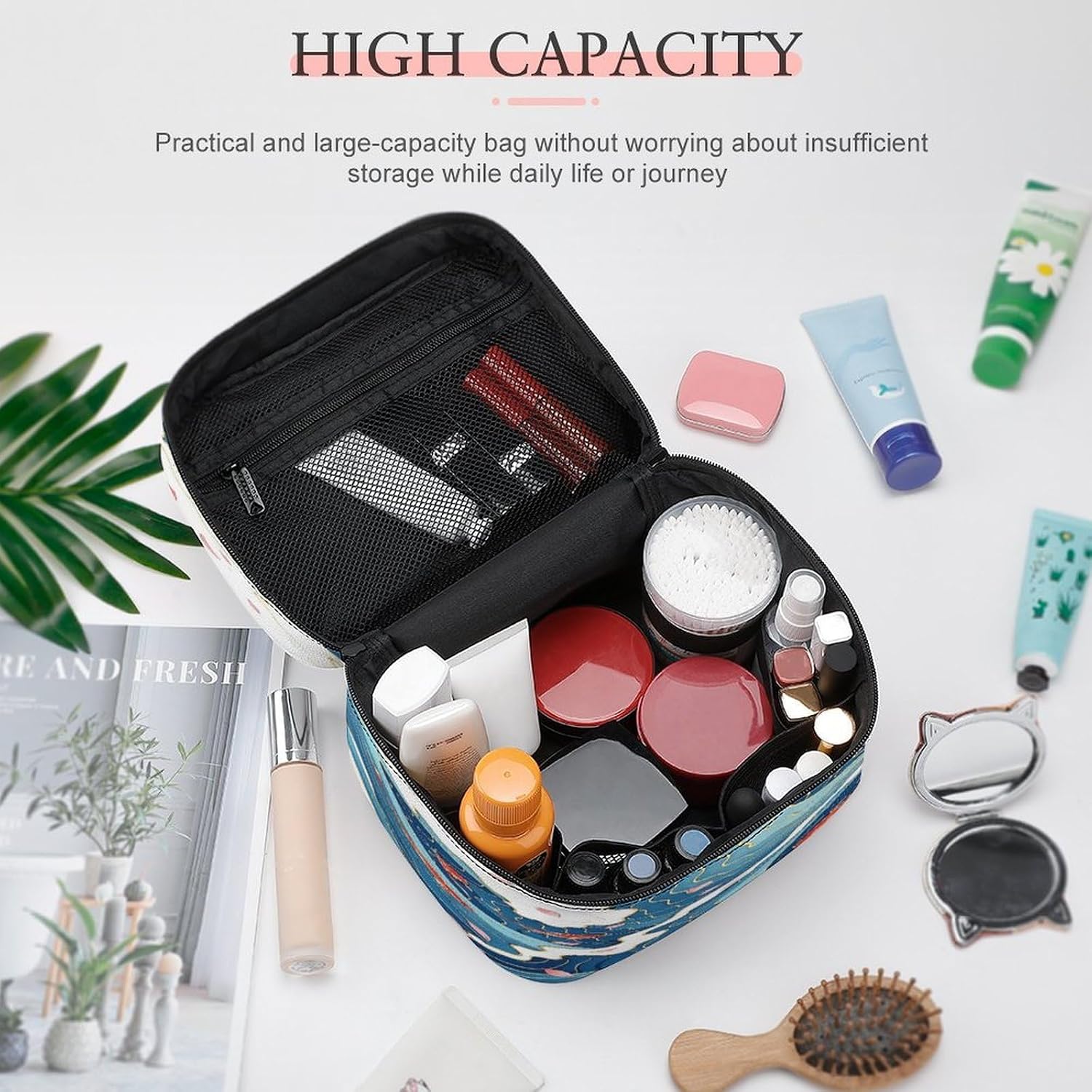 Japanese Wave Travel Makeup Bag Cosmetic Bag Toiletry Bags image 4