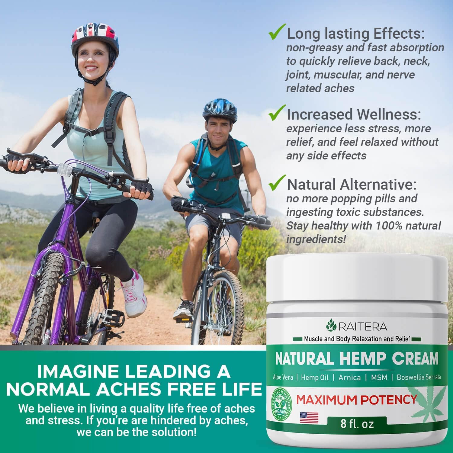 Raitera Neuropathy Relief Cream - 7 oz - Maximum Strength Nerve Relief for Feet Hands Legs Toes - Natural Ingredients Frankincense Arnica Aloe Vera Emu MSM Hemp - Fast-Acting Formula (4 Fl Oz)