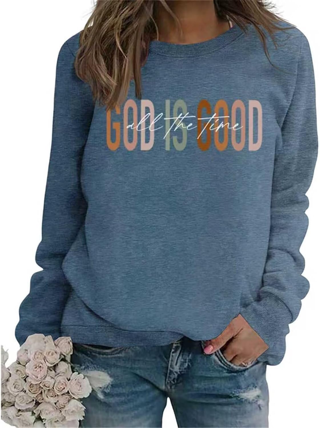 Christian Sweatshirts for Women God Is Good Graphic Long Sleeve Shirts Faith Crewneck Pullover Tops
