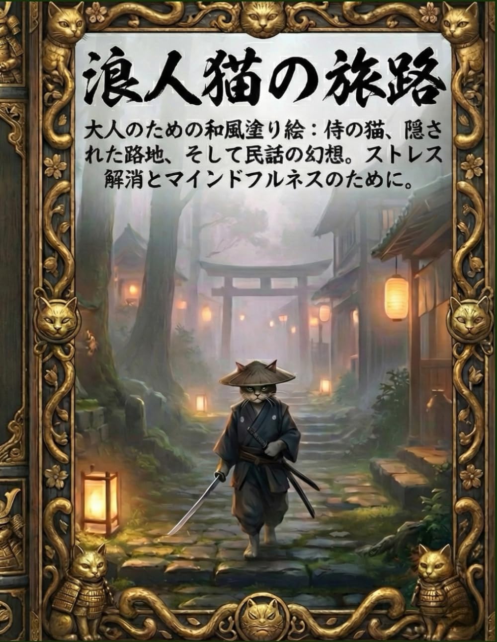 浪人猫の旅路: 侍猫と灯りの路地裏を巡る和風ファンタジー塗り絵 ― ストレス解消とマインドフルネスのために ― (森の灯りシリーズ　浪人猫)