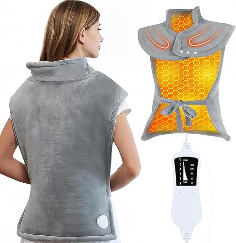Almohadilla térmica extragrande, chal de almohadilla térmica de 35 x 26 pulgadas, alivia el dolor de espalda, 6 ajustes de calentamiento rápido,