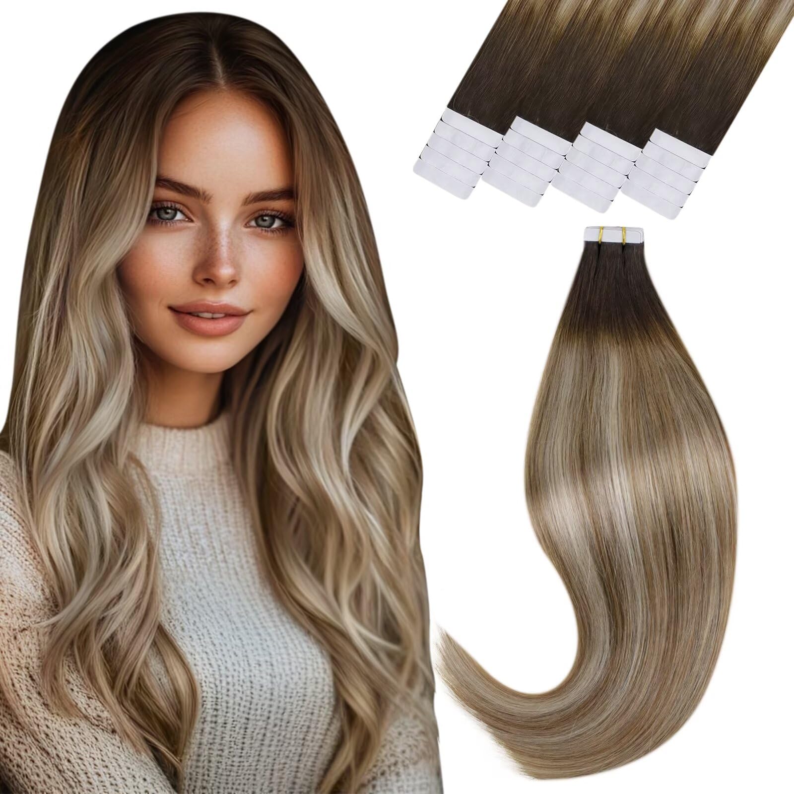 Vivien Brown Clip in Hair Extensions Darkest Brown to Light Brown Balayage Hair Extensions for Women Clip in Hair Extensions Human Hair 22 Inch 120g 7pcs #2/8/2 — view 26