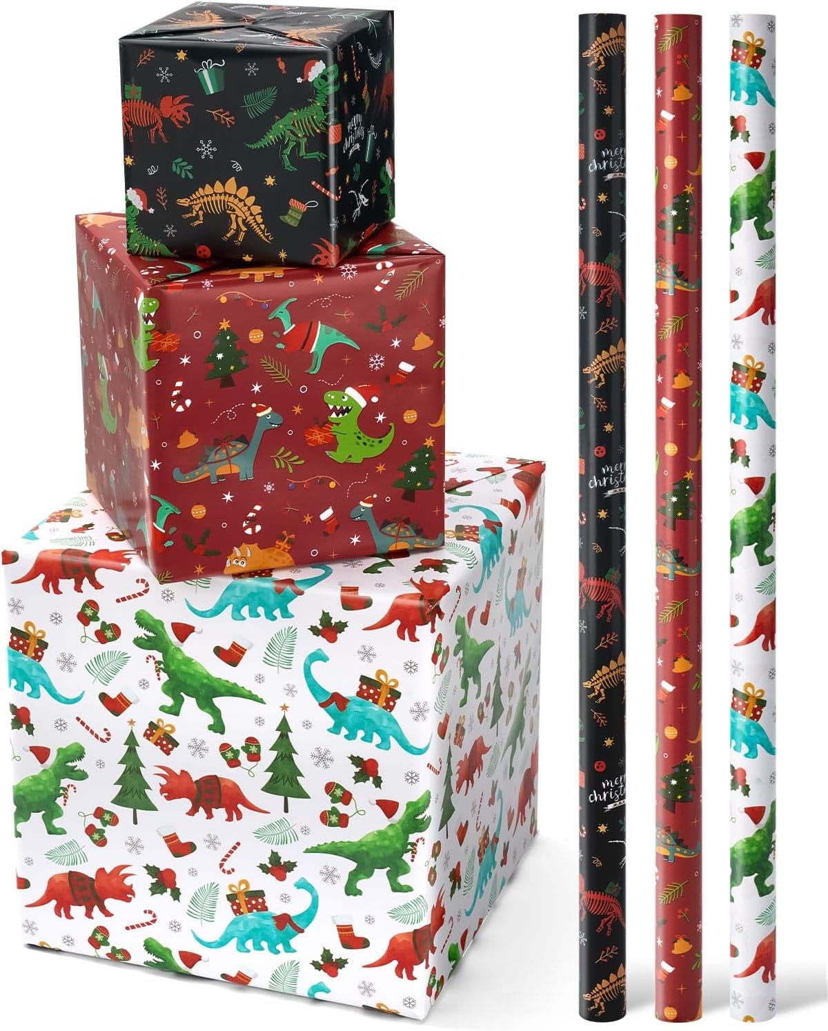 Christmas Dinosaur Wrapping Paper Rolls 3 Rolls 30" x 10
