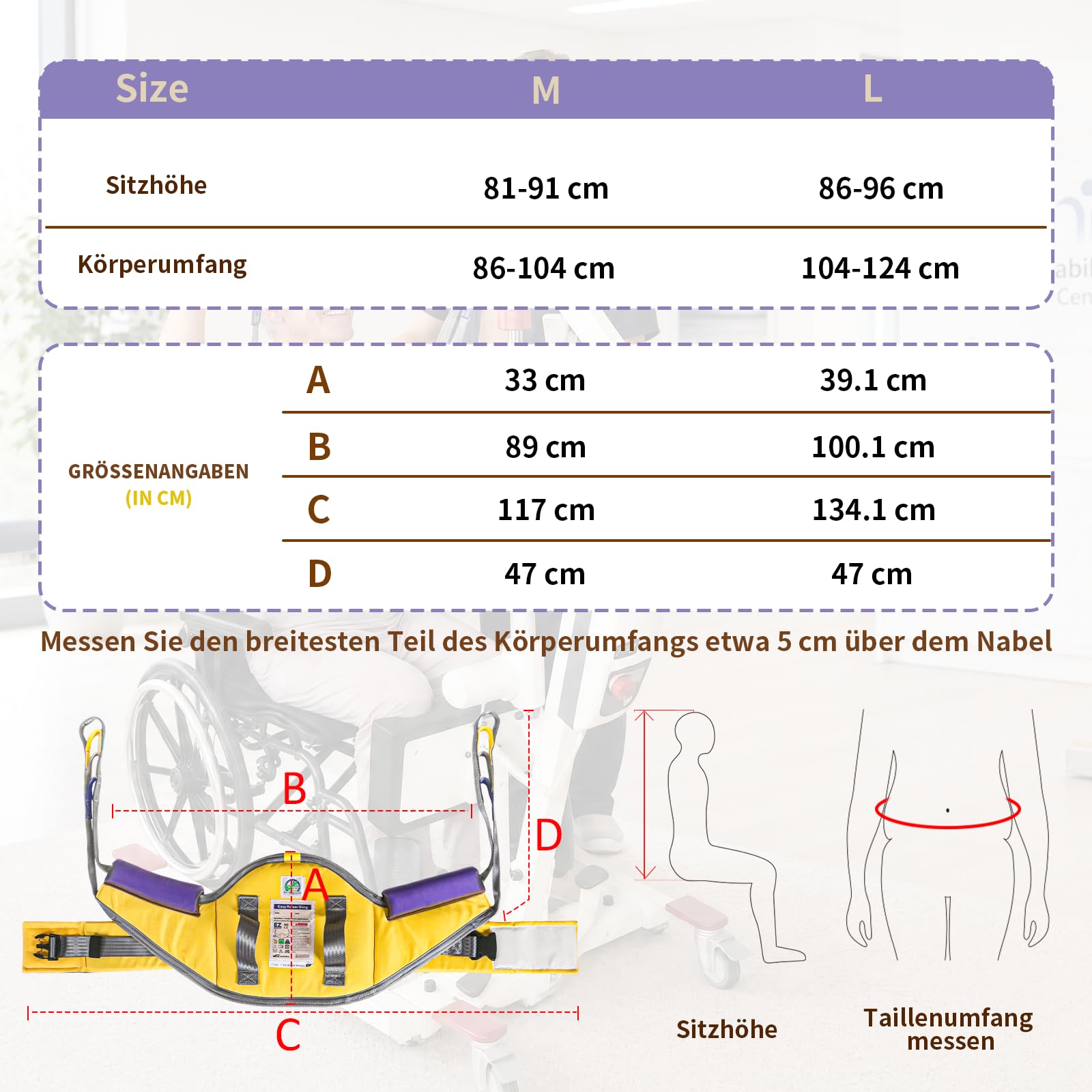 EZ Assistive Sitz-zu-Stand-Hebeschlinge für das Aufrichten oder Anheben von Patienten, gepolsterte Aufstehhilfe-Hebeschlinge zum Transferieren – maximale Traglast 500 lbs (Gelb, Mittel)