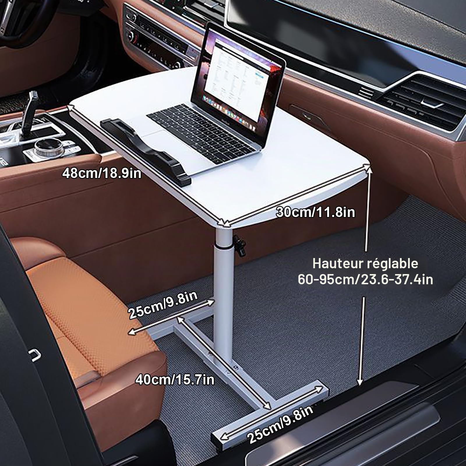 Table Pliante pour Camping-Car, Table de Repas Pliable à Hauteur Réglable, Poste de Travail Informatique avec Support en Tube d'acier et Plateau en MDF(Gray,48x30cm)