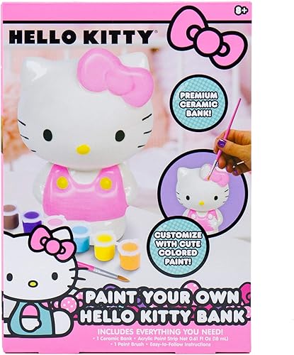 Horizon Group USA Hello Kitty Paint Your Own Piggy Bank, banco de monedas DIY para niños, multicolor