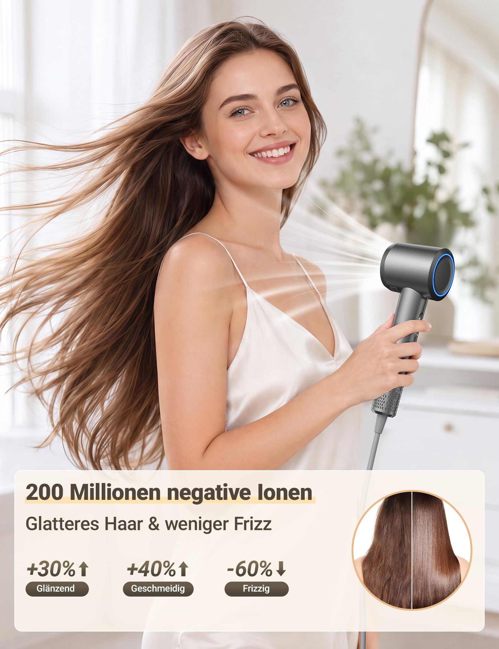 MANKIW Ionen Haartrockner, Haartrockner mit 300 Millionen Ionen, Schnell Trocknung