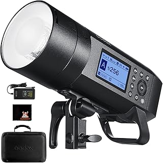 Godox AD400Pro 400Ws TTL All-in One Outdoor Flash 2.4G 1/8000s HSS Flash Strobe with 30W LED Modeling Lamp Lithium Battery 0.01-1s Recycle Time Compatible with Canon Nikon Sony Fuji Olympus Panasonic