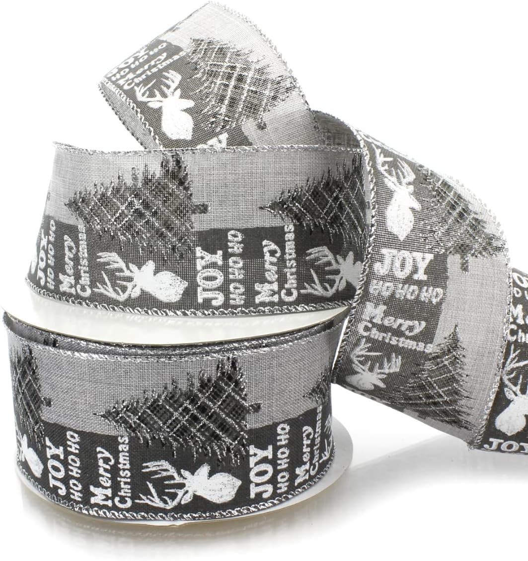 Ribbon Traditions Silver Moose Christmas Wired Ribbon 2 1/2 by 25 Yards
