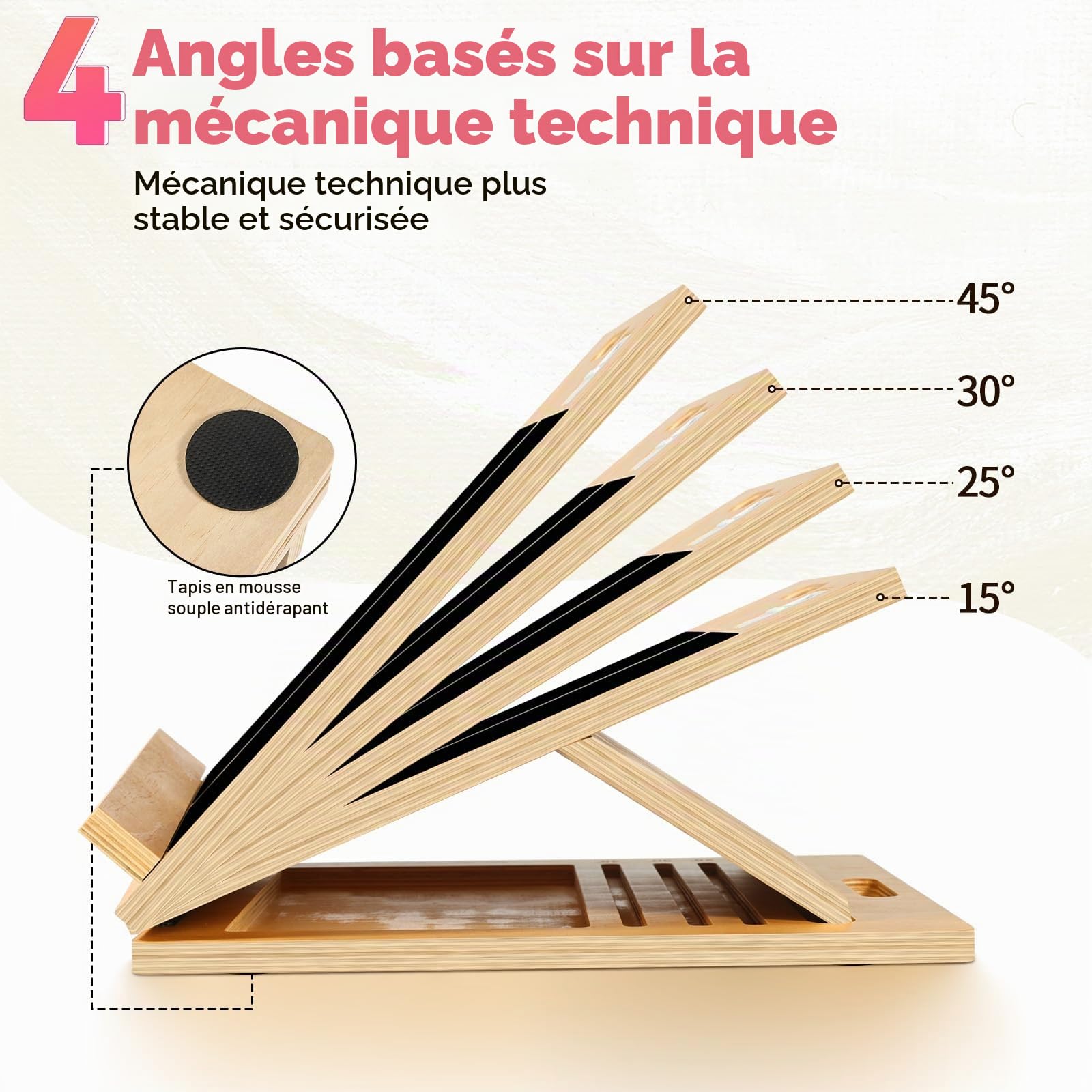 NZQXJXZ Planche à plantes de chronométrage de mise à niveau pour étirer le mollet, 4 coins réglables, planche d'inclinaison de civière de mollet en bois avec bandes extensibles, planche de mollet