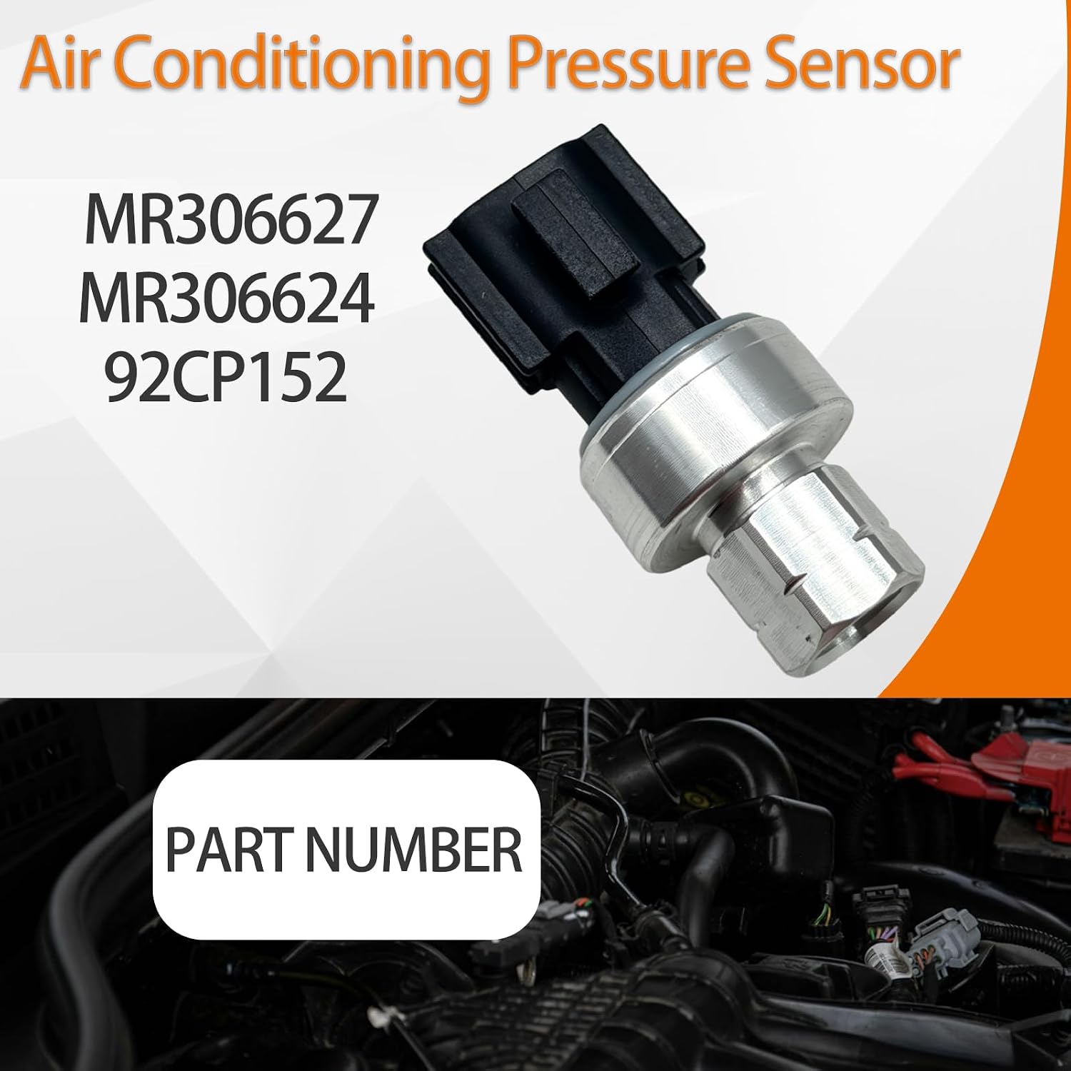 MR306627 AC Pressure Switch Sensor for Mitsubishi Lancer 08-17 | MR306624, 92CP152 High Pressure Sensor for Mitsubishi Outlander 2.4L, 3.0L 2008-2016, Eclipse 2006-2012, Galant 2004-2012