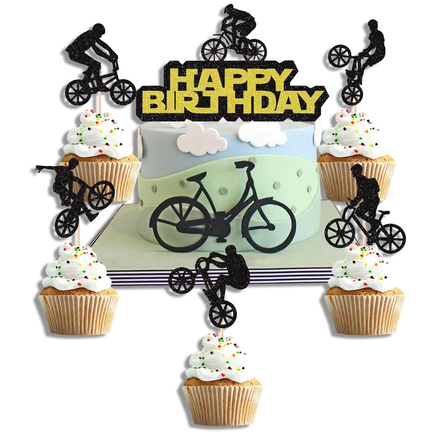 12pcs Bike Cake Toppers - Plastic Bicycle Themed Cake Decorations for Birthday Party Supplies, Nut Free Cycling Theme Party Decor โ image 1