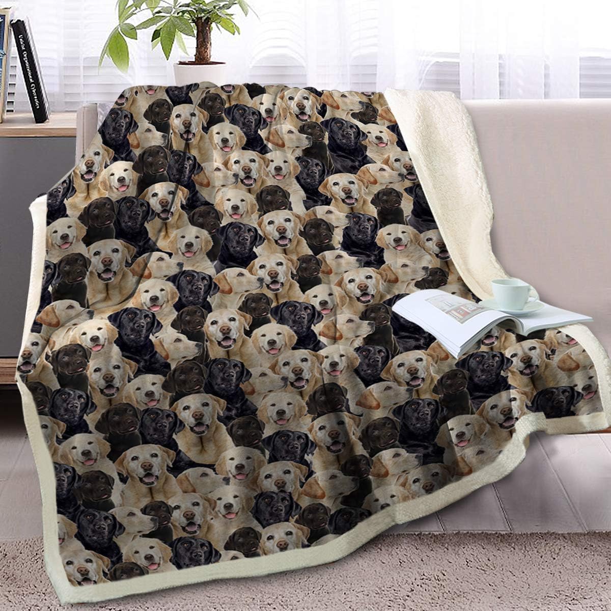 BlessLiving Golden Labrador Retriever Blanket Black Lab Puppy Labrador Retriever Fleece Blanket Fuzzy Dog Blanket Cute Puppy Fleece Blanket Animal Pet Sherpa Blanket Gifts for Women (60 x 80 Inches)