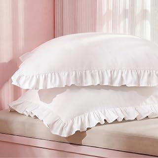 Bedsure White Ruffle Pillow Shams Standard Size Set of 2 - Soft Double Brushed Microfiber Pillow Covers 20x26" Envelope Closure