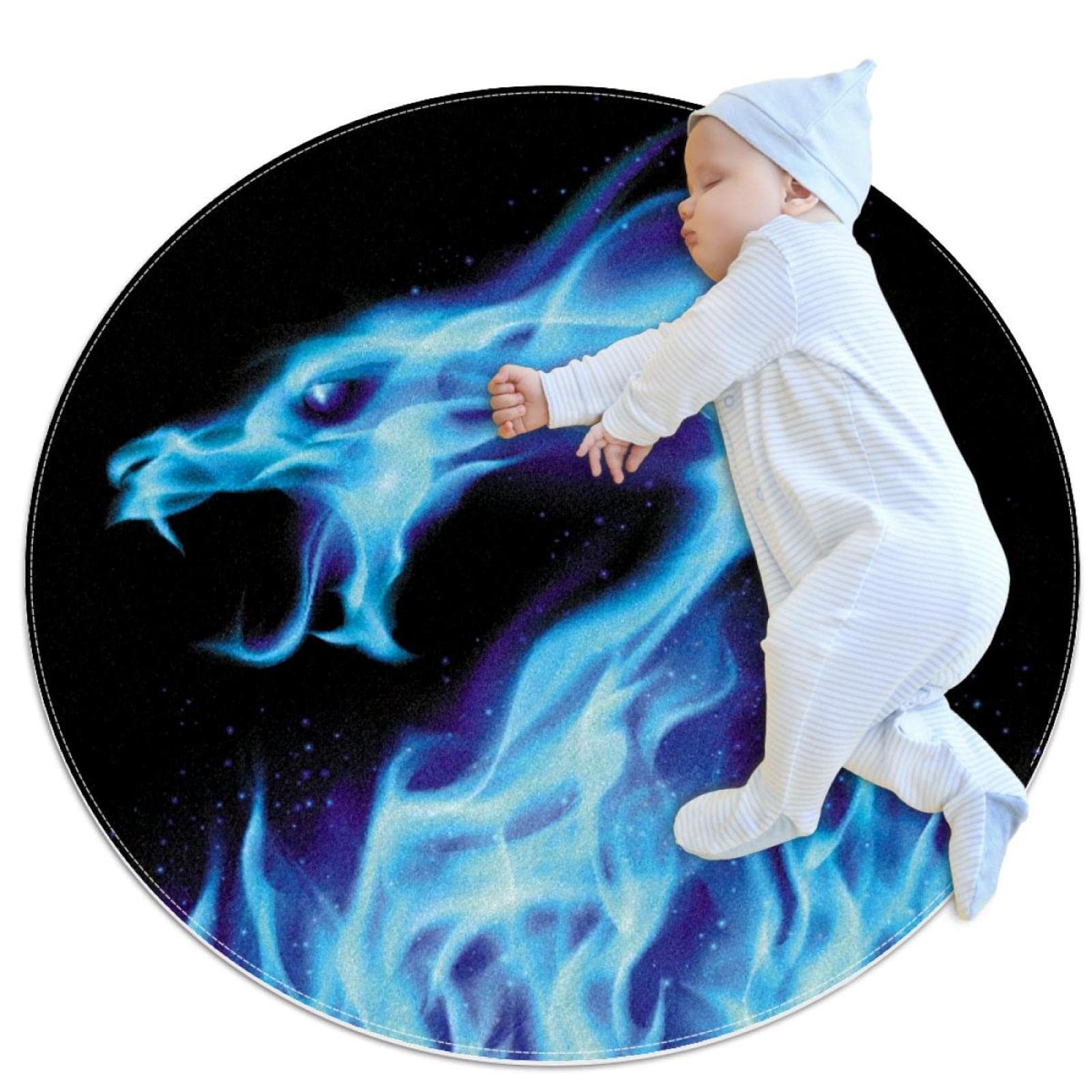 Tapis de jeu dragon bleu JDEZ rond 80cm pour animer le sol de la chambre