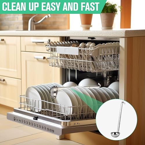 Vista 53 de meekoo Cucharón de acero inoxidable con mango de sopa con borde de vertido para cocina, cocina, salsa de sopa (4 onzas)