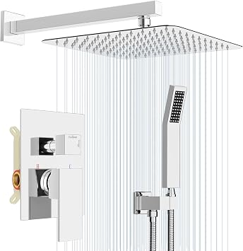 Rainsworth Concealed Shower System, Bathroom Luxury Rain Mixer Shower Combo Set, 12 Inches Rainfall Shower Head, Stainless Steel & Brass, Chrome. | Concealed Bathroom Rain Mixer Combo Set, 12 Inch Rain Shower Head, Stainless Steel & Brass, Complete Shower Set