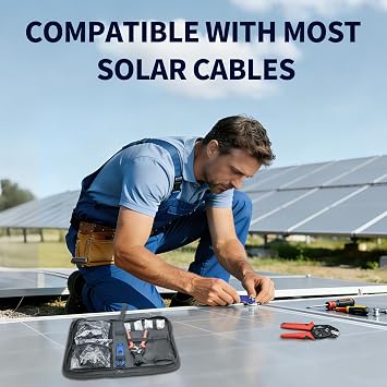 60PCS Solar Connector Crimping Tool Kit for Connecting Solar Panel Cable Wire, with 30 Pairs MC4 Connectors ,AWG13-10 Crimper and Stripper,2pcs Spanner Wrench,Solar Panel Connectors in the bag.