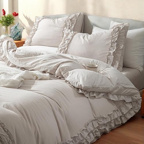 Miniatura 4 de Move Over Juego de edredón de flores tamaño King, 100% algodón lavado, bordado botánico floral, juego de edredón bohemio para niñas y mujeres (King,