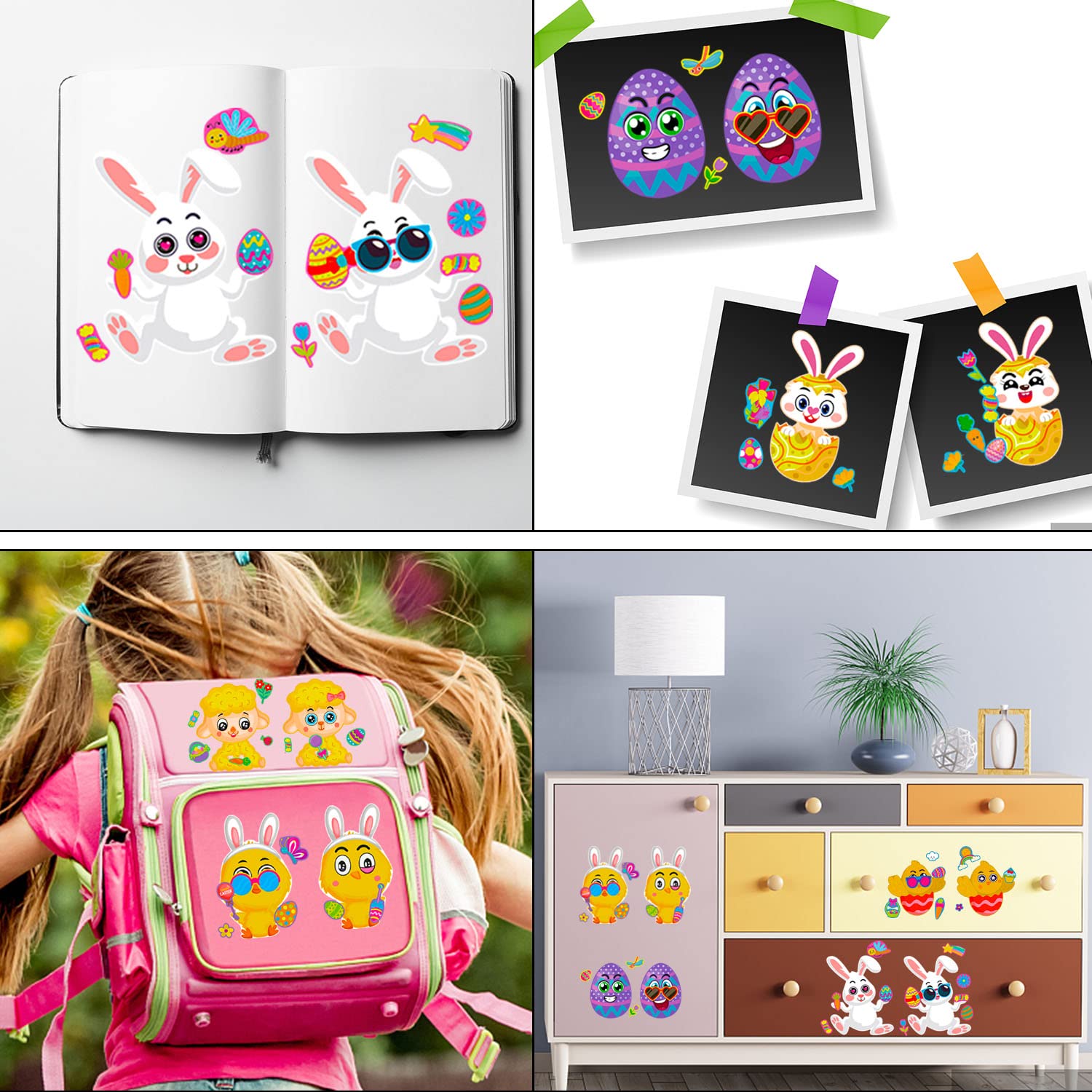 Kit Déco Pâques Leesgel 24 Pièces | Autocollants Lapins Poussins | DIY Enfants | Activité Manuelle Festive