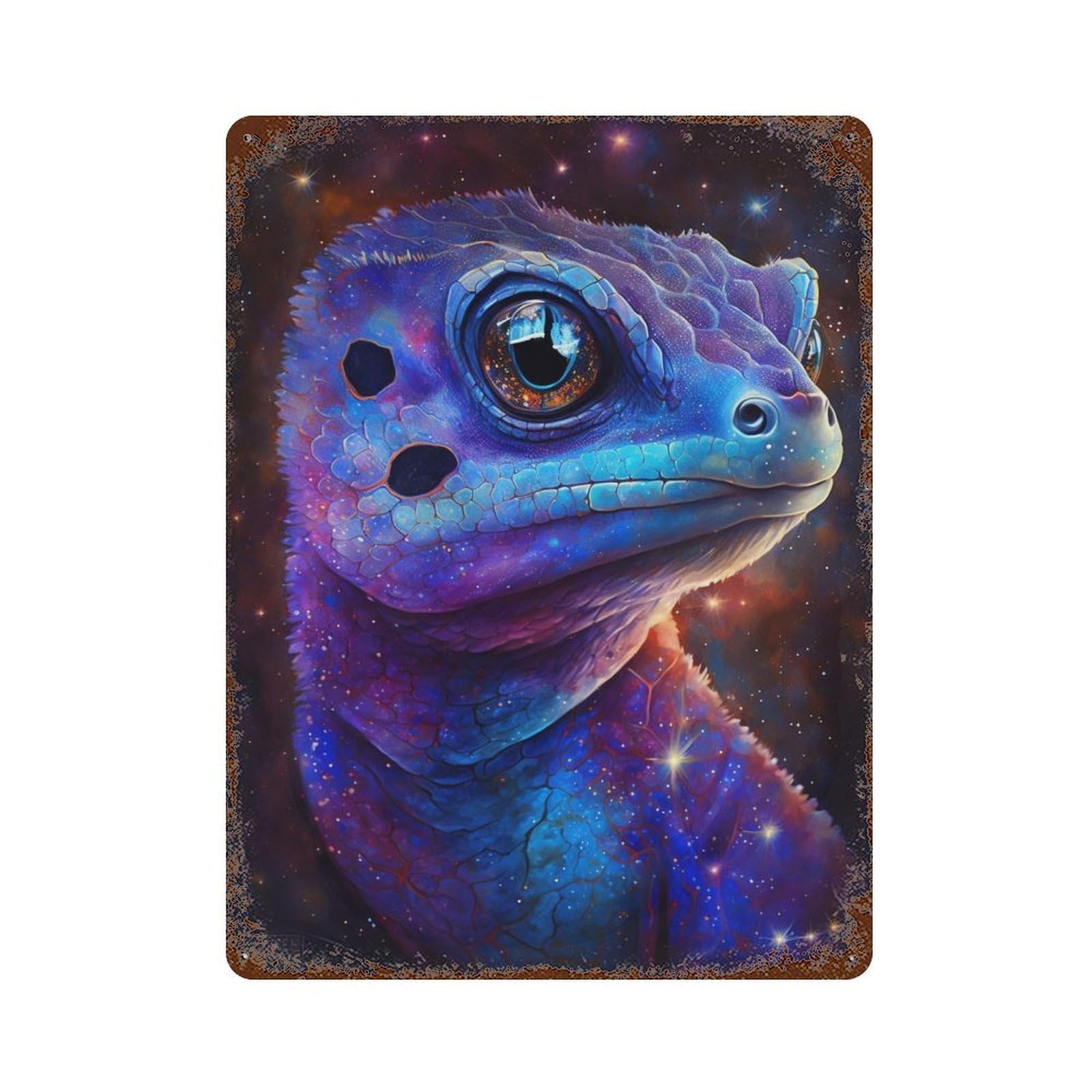 Cosmic Lizard Portrait 15.7"x11.8" Weathered Tin Sign, Rustic Home Decor for Living Room, Hallway And Home Decor