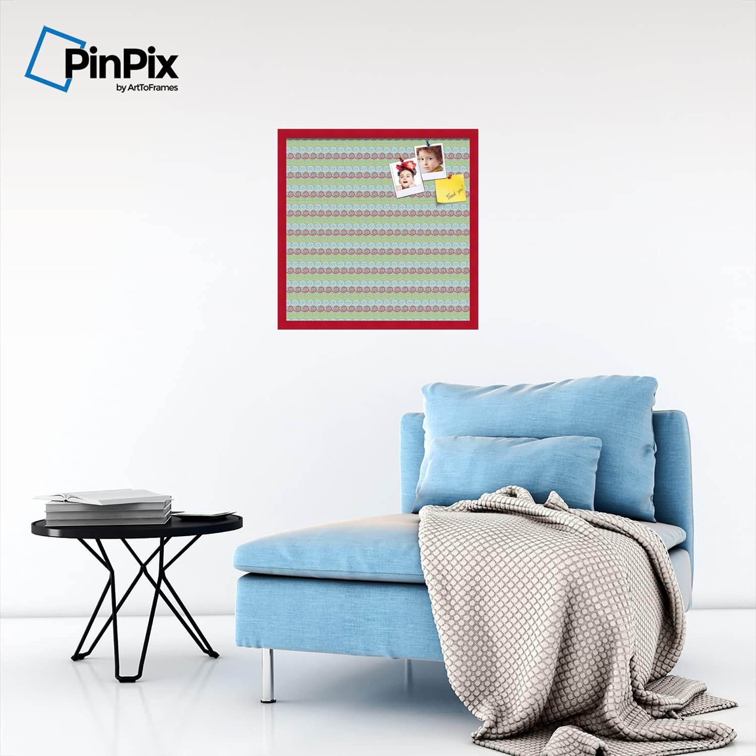 PinPix Decorative pin Cork Bulletin Board Made from self-Healing Canvas, Vivid Pattern Printed at 24x24 Inches and Framed in Red Stain on Beech(WOM56673)