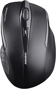 CHERRY MW 3000, Kabellose Ergonomische Maus für Rechtshänder, 2,4 GHz Funk, 6 Tasten, Optischer Sensor, Gummierte Seitenflächen, Batteriebetrieben, Schwarz