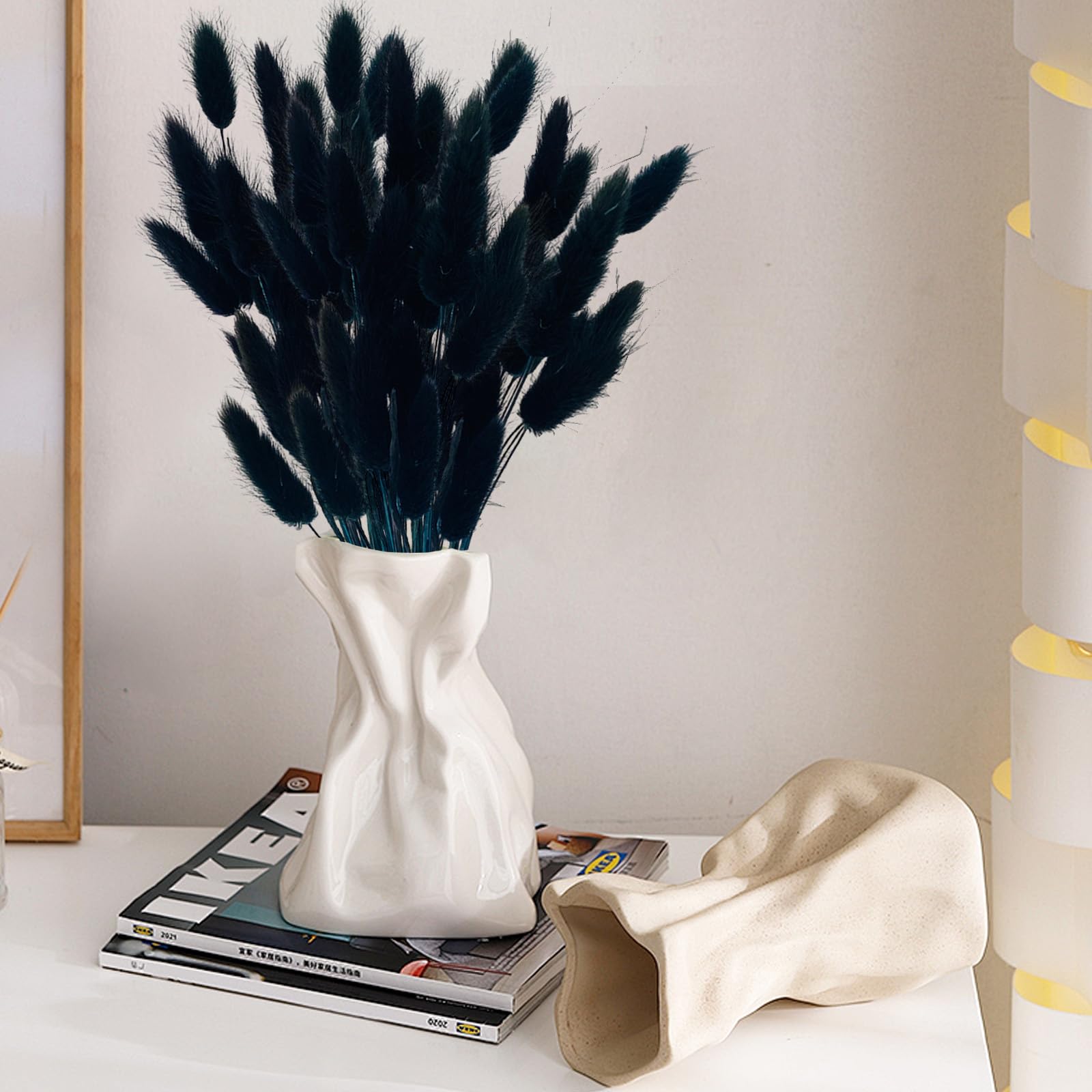 Coda di coniglio nero fiori secchi erba della pampa decorazione per la casa erba secca per vasi torta, 50 pezzi code di coniglio fiori secchi bouquet piccoli fiori secchi decorazione tavolo