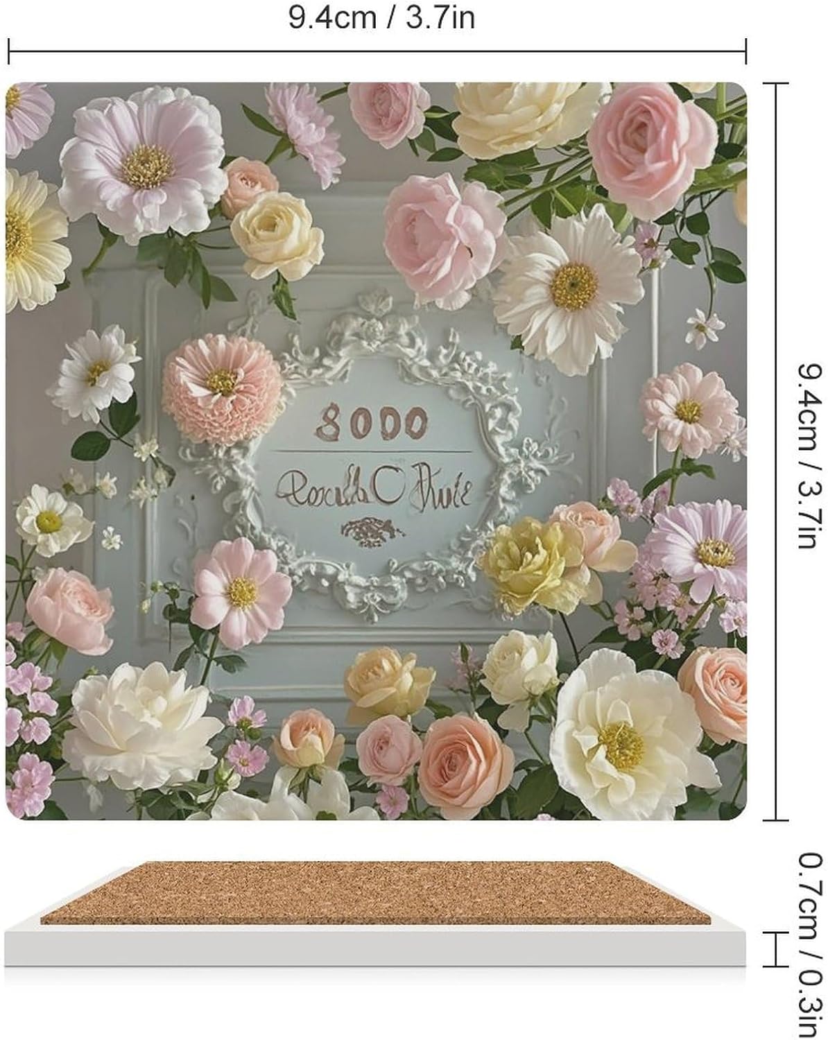 Shabby Chic Flowers Coasters Absorbent Ceramic Coasters for Drinks Coaster with Cork Backing for Table Protection Square Drink Cup Mat Modern Style Coaster for Coffee Table