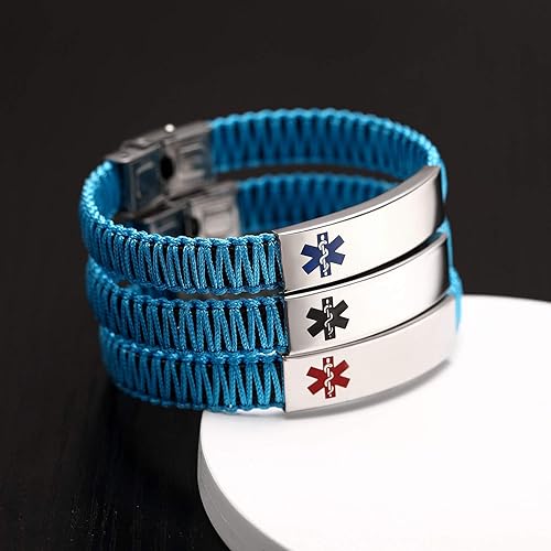 Miniatura 4 de Pulseras de identificación médica para hombres Pulseras de alerta médica Cuerda trenzada hecha a mano pulseras médicas de nailon para mujeres,