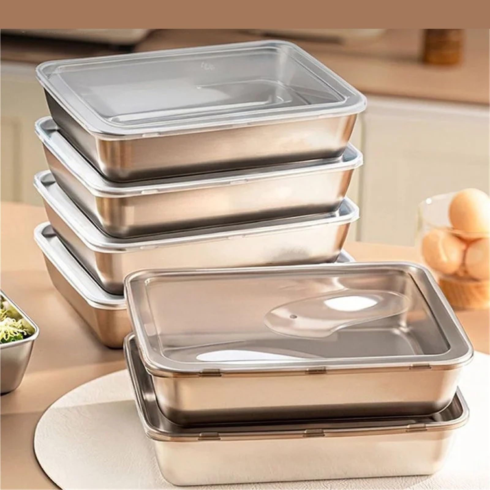 Scatola di conservazione in acciaio inossidabile da 6 pezzi con coperchio Per Cucina