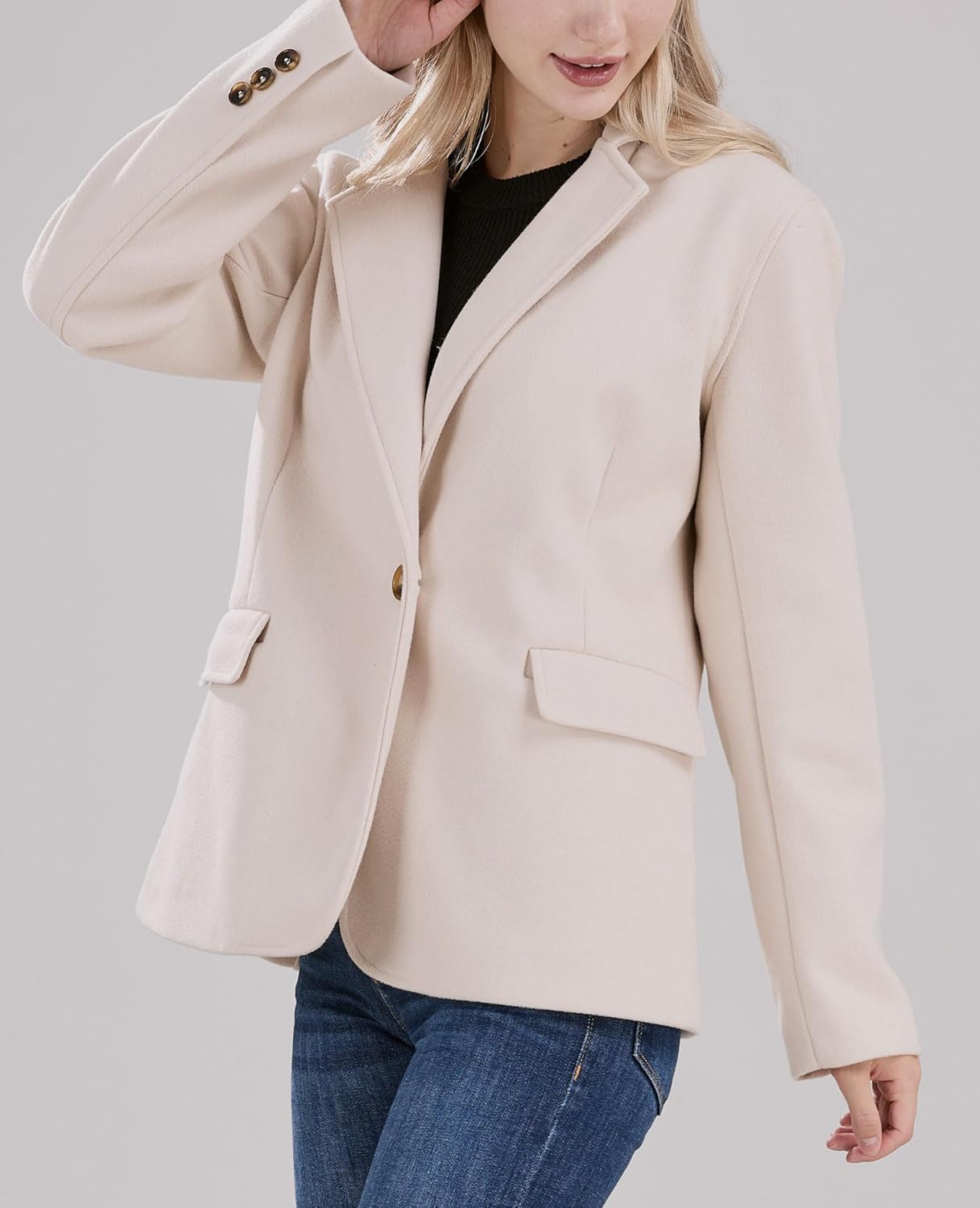 CHARTOU Women Solid Color Blazer Wool Blend Causal Business Office Open Front Short Jacket Pea Coat - Image 4